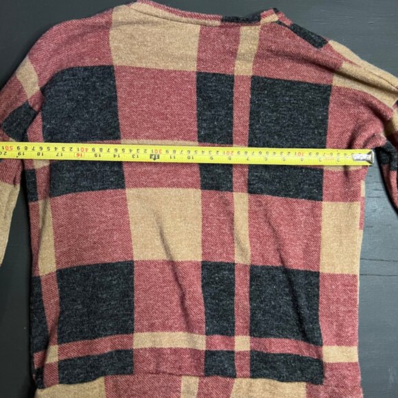Bombom Women XL Checkered Plaid Brown Black Maroon Crew Neck Fall Sweater - Picture 7 of 7